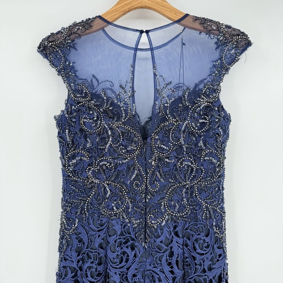 Mac Duggal Stunning Mesh Princess Beaded Lace Midnight Mermaid Maxi Gown Size 8 - Picture 14 of 17